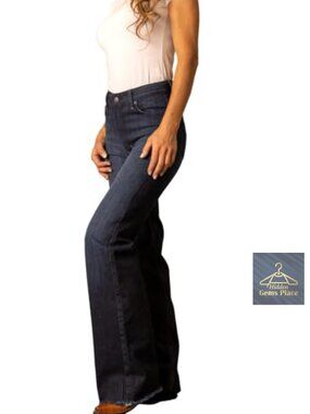High Rise Wide Leg Jeans Raw Hem Stretch Denim